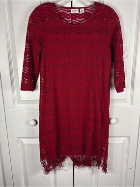Cato Girl's Red Lace Eyelet Fringe Dress Size 14-16
